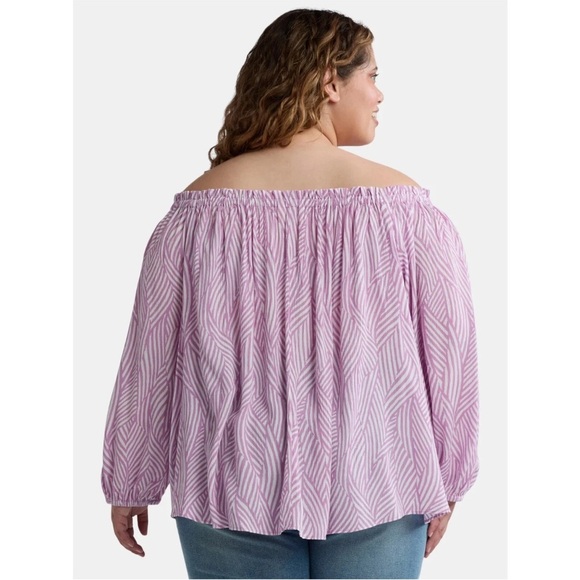 Terra & Sky Women's Plus Size Off The Shoulder Blouse with Long Sleeves, Size 1X - Picture 3 of 5